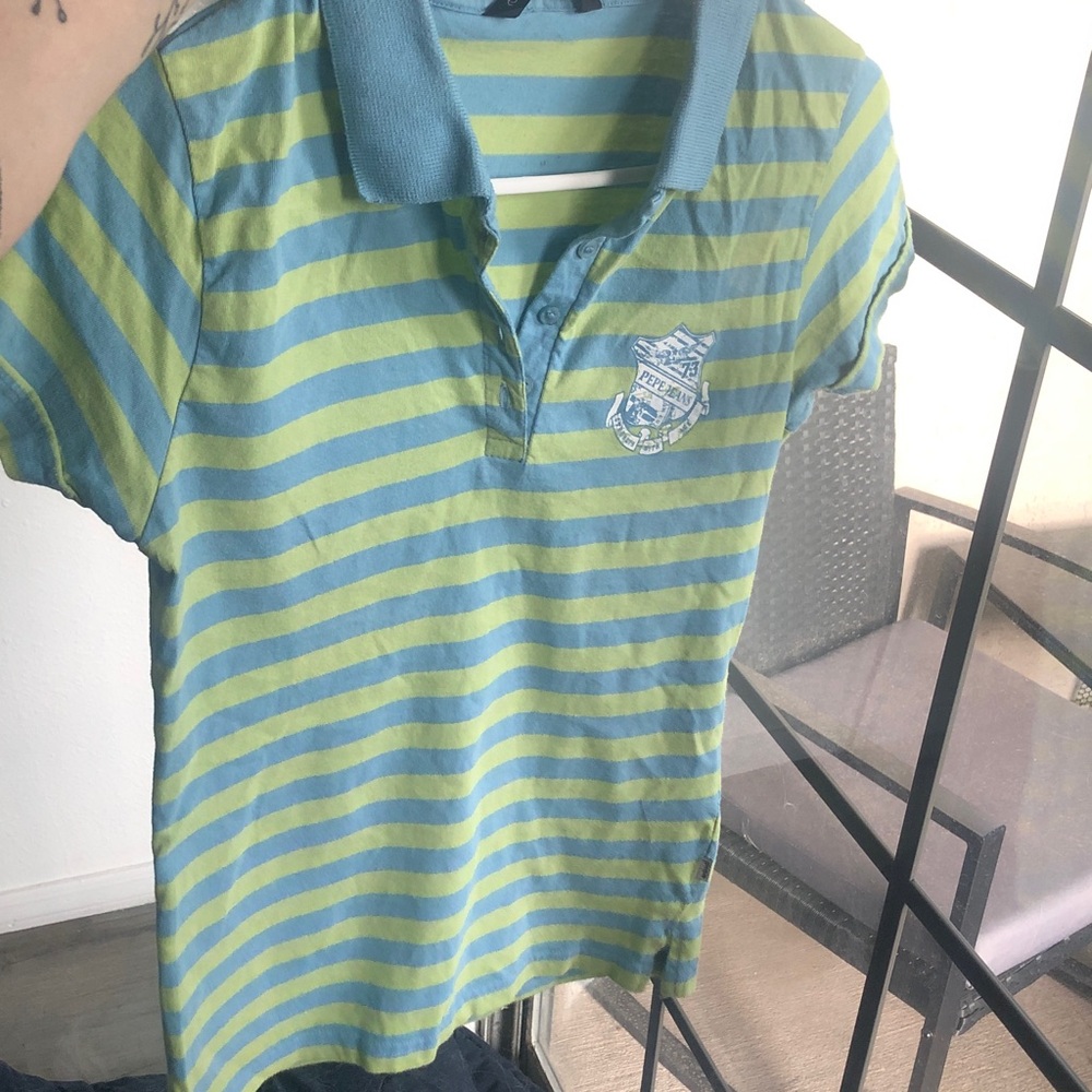 Striped Polo Shirt in Light Blue and Lime
